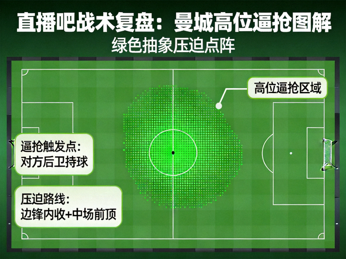 直播吧战术复盘：曼城高位逼抢图解，绿色抽象压迫点阵