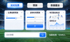 直播吧互动功能界面，展示实时投票、预测、数据叠加选项