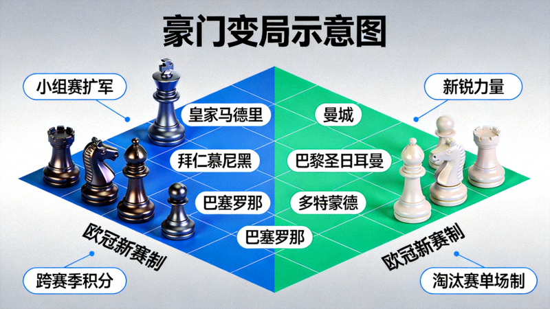 豪门变局示意图：传统豪门与新锐力量在欧冠新赛制下的博弈棋盘
